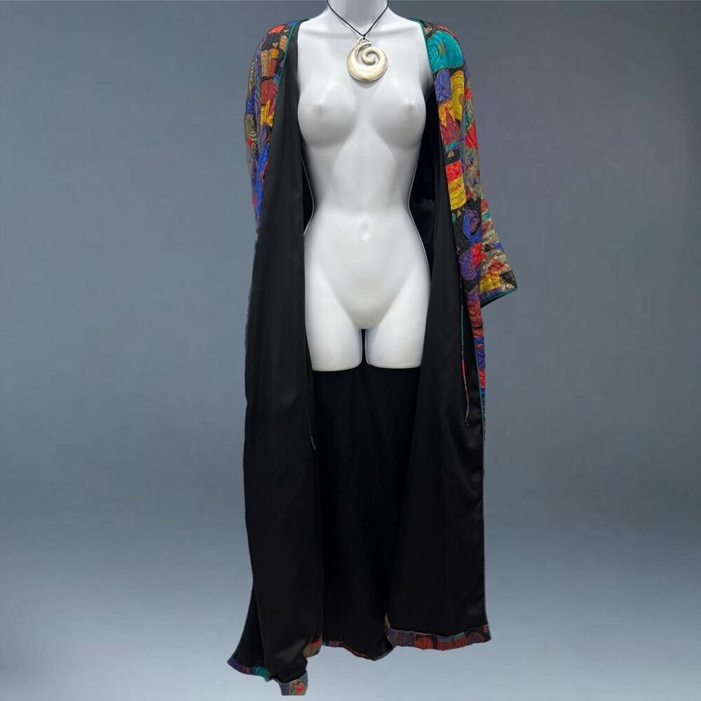 Mary McFadden Collection I Quilted Robe Kimono Dress Abstract Patchwork M - Picture 2 of 8